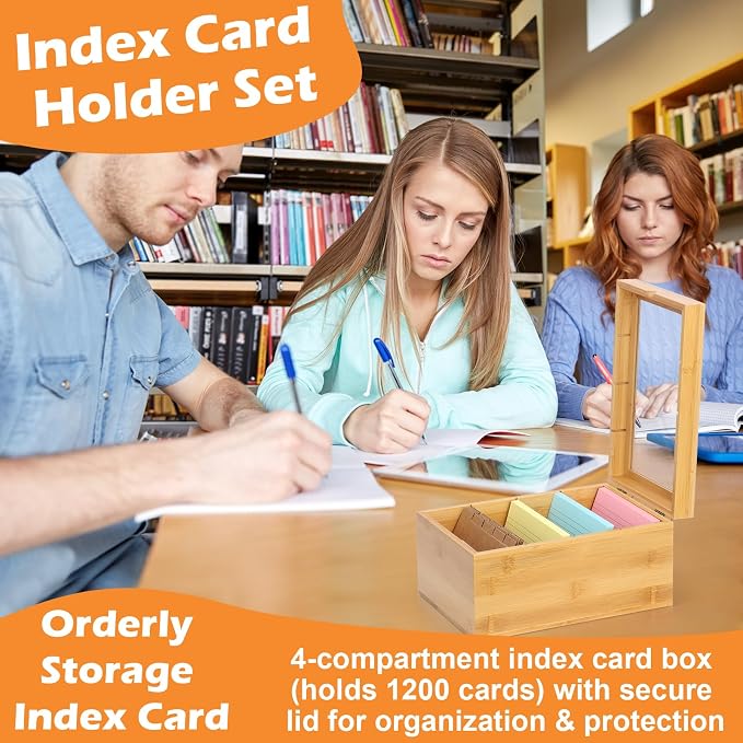 4x6 Index Card Holder with Dividers Bamboo Index Card Organizer Box 4 - Image 7