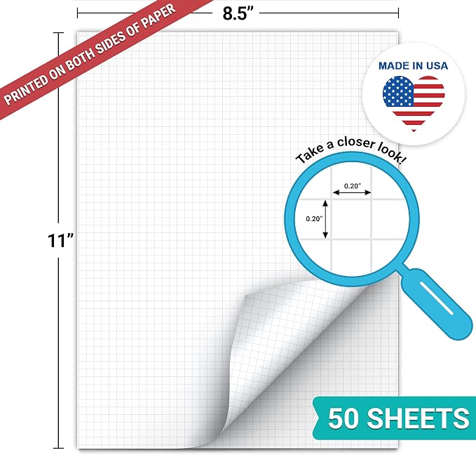 321Done Double Sided Graph Paper Notepad, 0.20 Grid, Made in the USA, Quad - Image 2