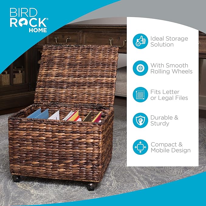 BIRDROCK HOME Seagrass Rolling File Cabinet - Image 3