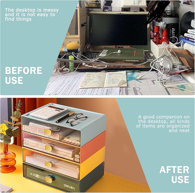 DETEIN Stackable Desk Drawer Organizer 13''x9''x3.3'' Desktop Paper Organizer - Image 6