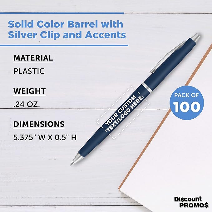 DISCOUNT PROMOS Custom Langham Ballpoint Pens Set of 100, Personalized Bulk Pack - Image 4