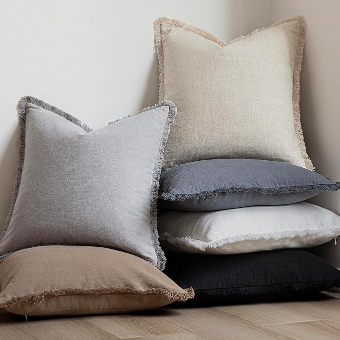 Foindtower Set of 2 Decorative Linen Fringe Throw Pillow Covers Cozy Farmhouse - Image 5
