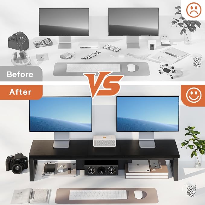 HEWORLIF Dual Monitor Stand Riser, Wood and Steel Monitor Stand - Image 5