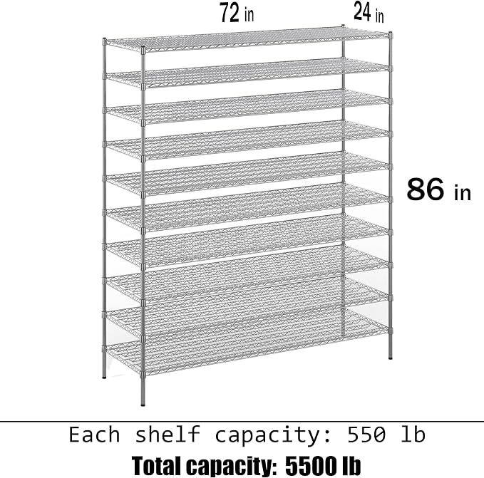 Regal Altair 24" Deep x 72" Wide x 86" Height Wire Shelving Kit | 10-Tier | NSF - Image 3