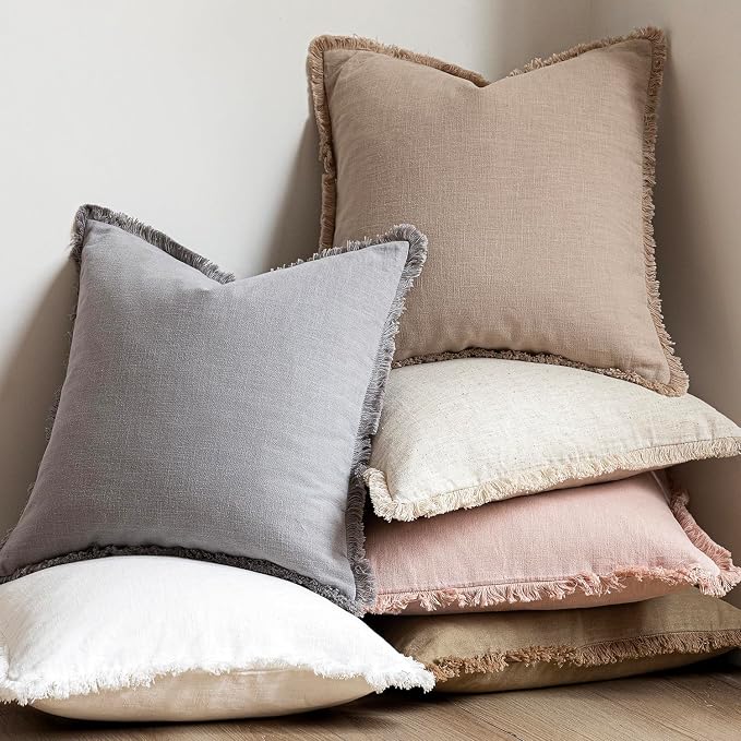 Foindtower Set of 2 Decorative Cozy Farmhouse Cushion Cover Linen Fringe Throw - Image 6
