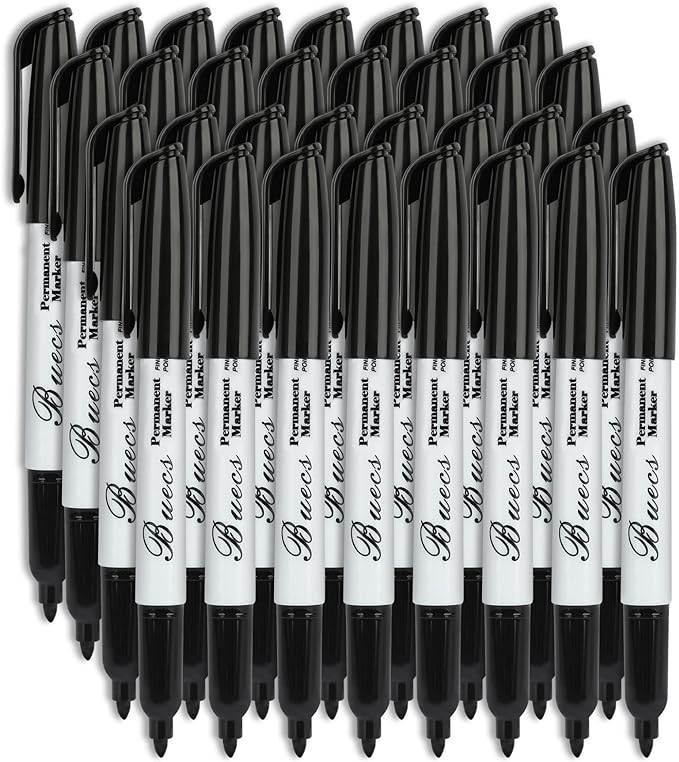 Buecs Permanent Markers, Fine Point, Waterproof & Smear Proof Markers, Quick by Buecs