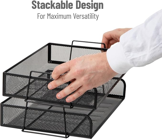 Mind Reader Stackable Paper Tray, Desktop Organizer, File Storage, Metal Mesh - Image 3