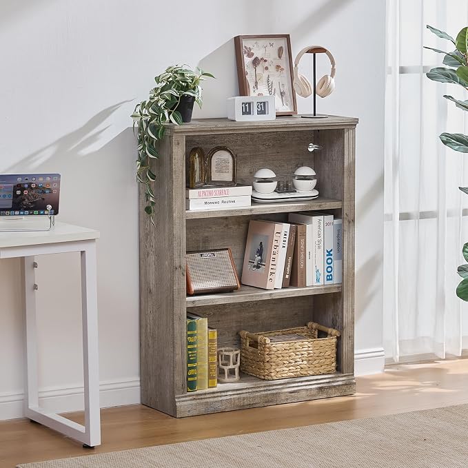 RWYHG 43" Grey Tall Bookshelf Set of 2, 3-Tier Thick Wooden Book Shelf - Image 8