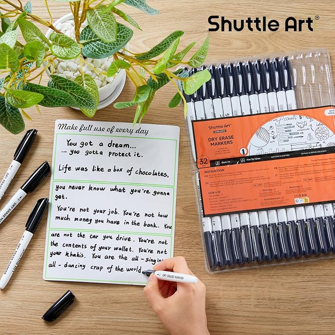 Shuttle Art Dry Erase Markers, 32 Pack Black Whiteboard Markers, Fine Tip Dry - Image 7