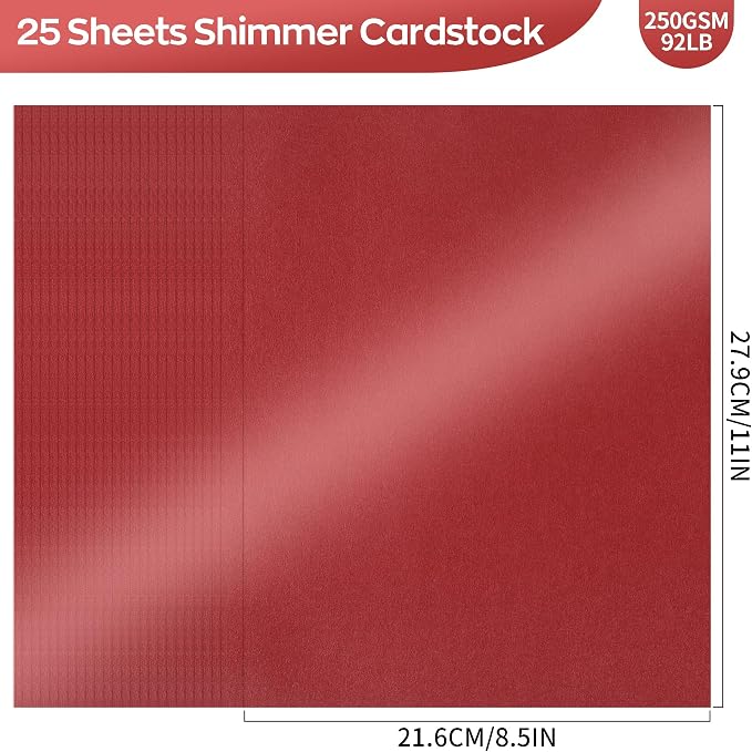 25 Sheets Red Shimmer Cardstock 8.5 x 11Inch Glitter Card Stock 92lb - Image 2