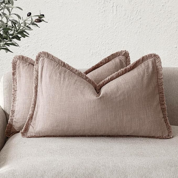 Foindtower Set of 2 Decorative Linen Fringe Lumbar Throw Pillow Covers by Foindtower