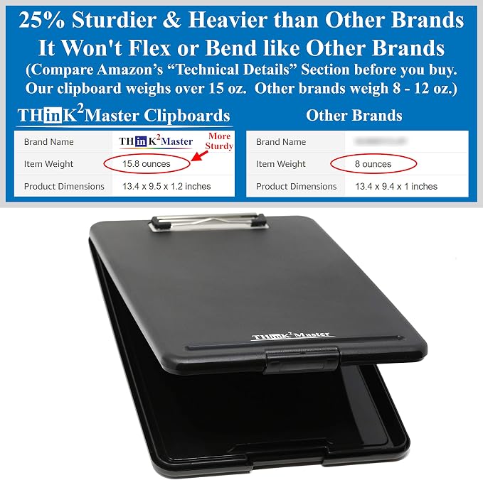 Think2Master Black Plastic Storage Clipboard. | 25% Heavier & Sturdier| Heavy - Image 2