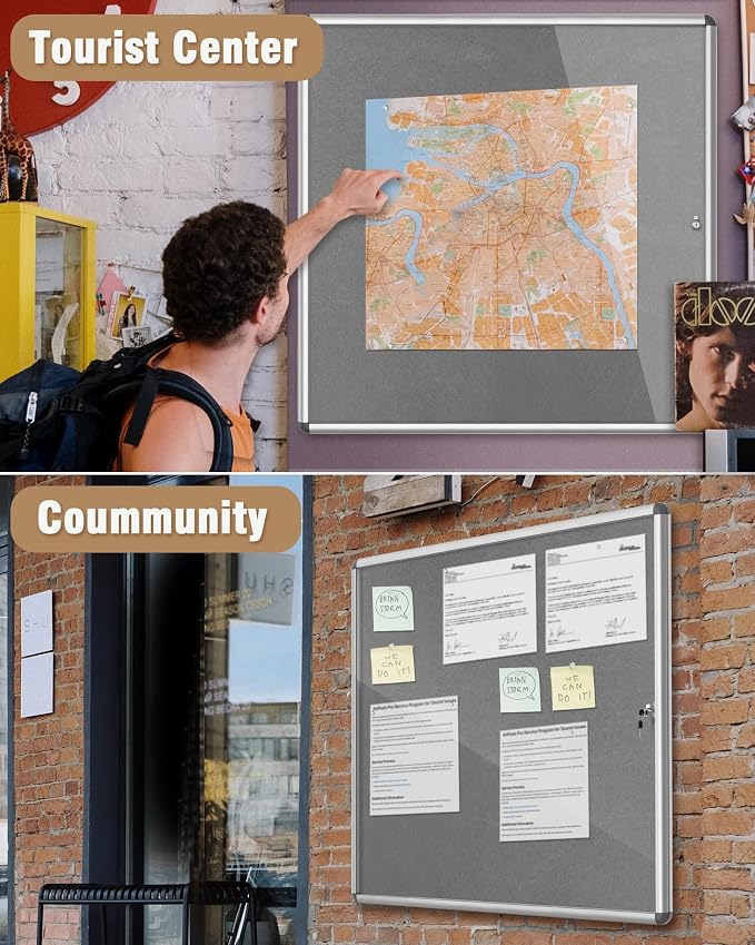 Mifuro 38"x38" Enclosed Bulletin Board, Lockable Weather-Resistant Aluminum - Image 8