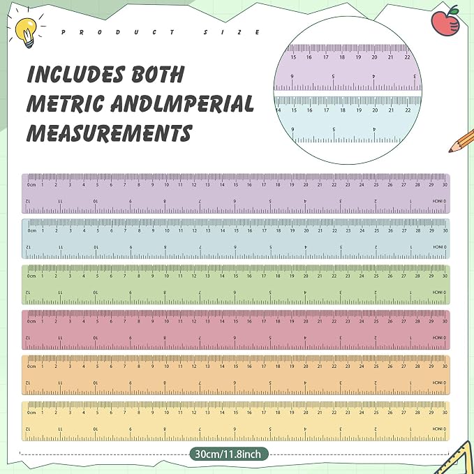 ForraFun 120 Pcs 12 Inch Plastic Ruler Bulk Colorful Transparent Ruler - Image 2