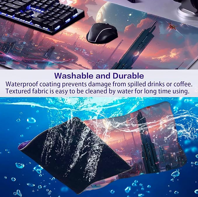 Digital Anime City Night View Office Art Desk Mat, Female Aesthetic Style - Image 6