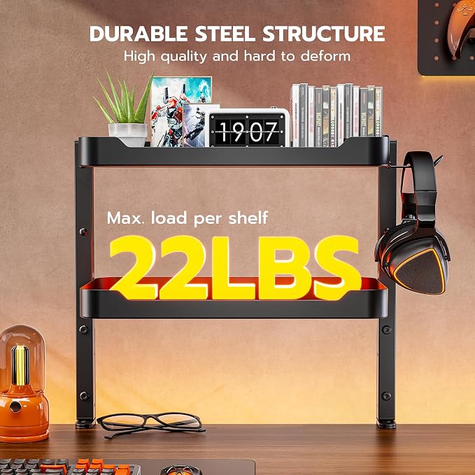 ARES WING 2-Tier Clamp On Desk Shelf, 16 inch Adjustable Above or Under Desk - Image 3