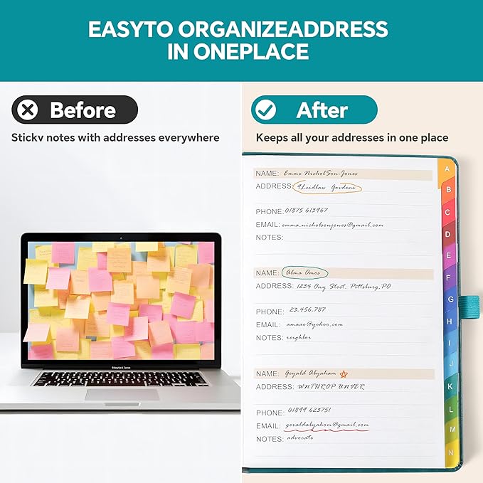 Address Book with Colorful Alphabetical Tabs – Hardcover Contact Organizer - Image 3