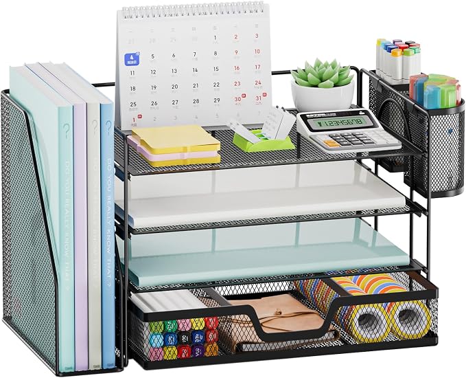 Marbrasse Desk Organizer and Accessories，4-Tier Paper Letter Tray Organizer - Image 8