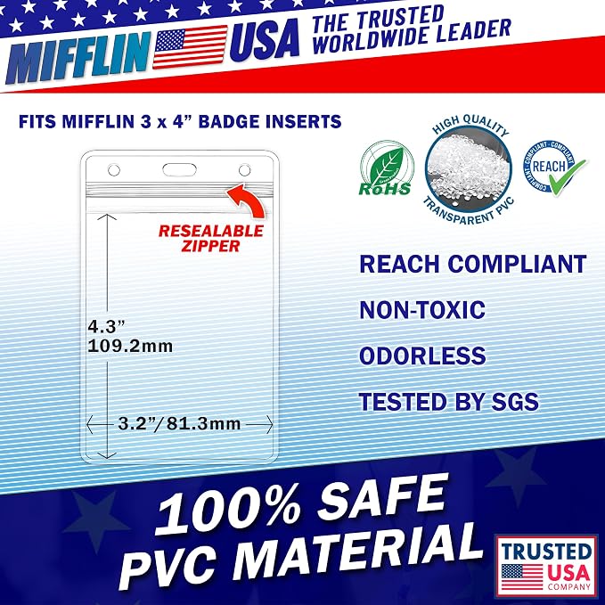 Mifflin-USA Large Vertical ID Badge Holders, Plastic Nametag Covers - Image 3