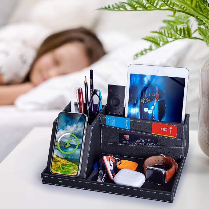Valet Tray, Built in Wireless Charging Pad, Nightstand Organizer, Dresser - Image 5