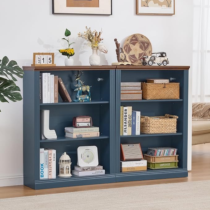 RWYHG 43" Blue Tall Bookshelf, 3-Tier Thick Wooden Book Shelf - Image 7