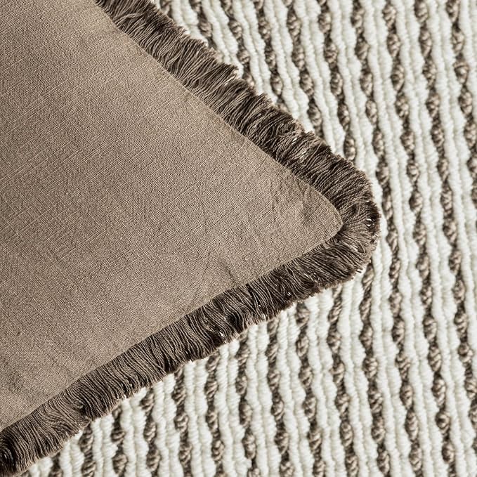 Foindtower Set of 2 Decorative Linen Fringe Throw Pillow Covers Cozy Farmhouse - Image 3