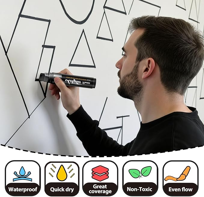 MEHVOR Acrylic Paint Markers, 5 Poster Markers Jumbo Black, 15mm Wide Tip - Image 2