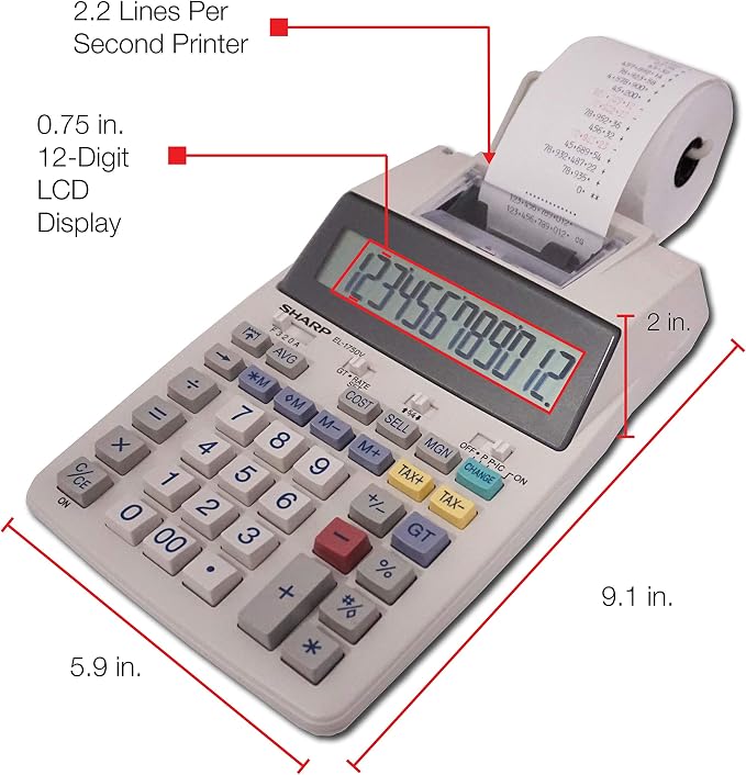 Sharp EL-1750V Two-Color Printing Calculator 2 Lines/Sec 3" Black/Red - Image 4