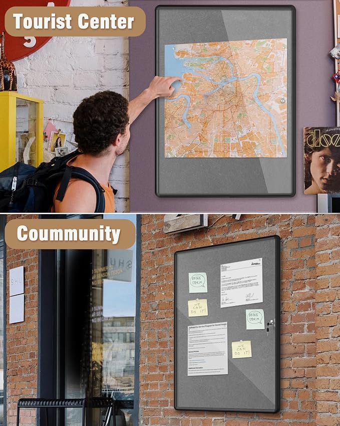 Mifuro 38"x28" Enclosed Bulletin Board, Lockable Weather-Resistant Aluminum - Image 8