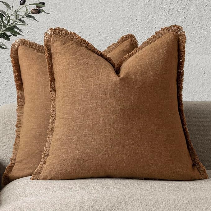 Foindtower Set of 2 Decorative Linen Fringe Throw Pillow Covers Boho Farmhouse by Foindtower