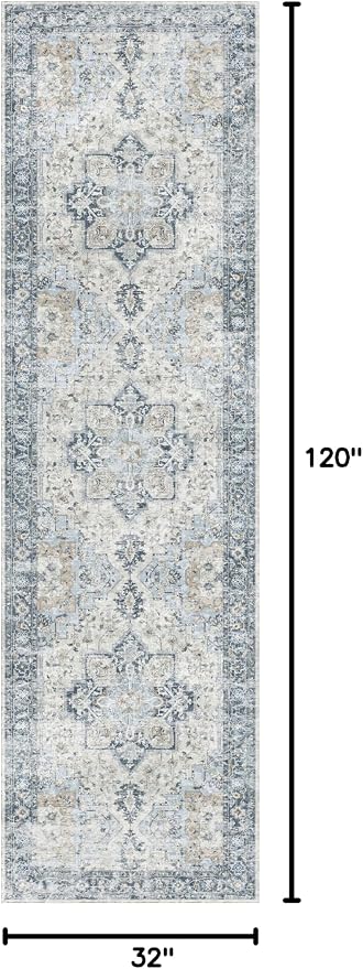 GENIMO Runner Rug 2'6''x10, Non Slip Vintage Hallway Runner Rugs, Low Pile - Image 2
