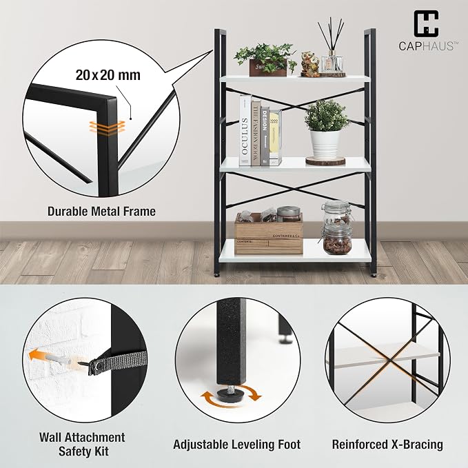 CAPHAUS 2 Tier Small Bookshelf, 24 Inch Width Free Standing Shelf, Bookcase - Image 5