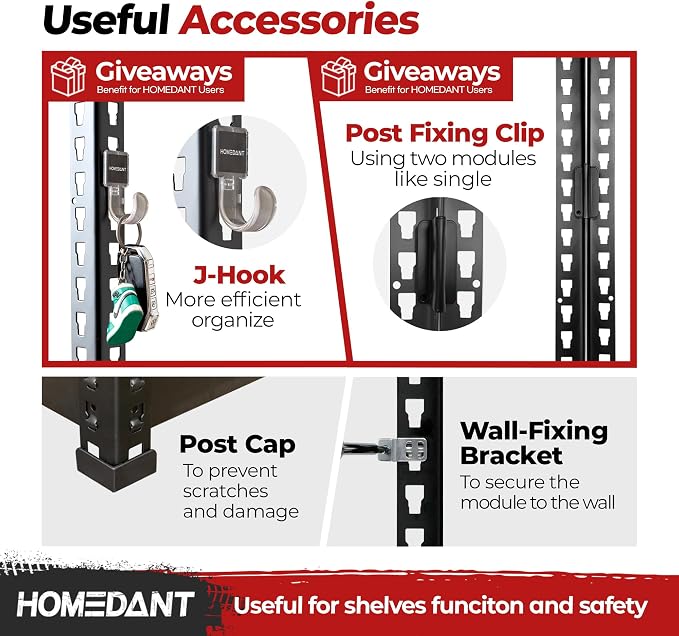 HOMEDANT 47.7" W 5 Tier Heavy Duty Garage Shelving Adjustable Metal Rack - Image 6