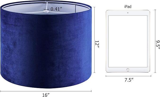 GO&SO Large Drum Lamp Shades Set of 2 Blue Velvet Lampshade - Image 2