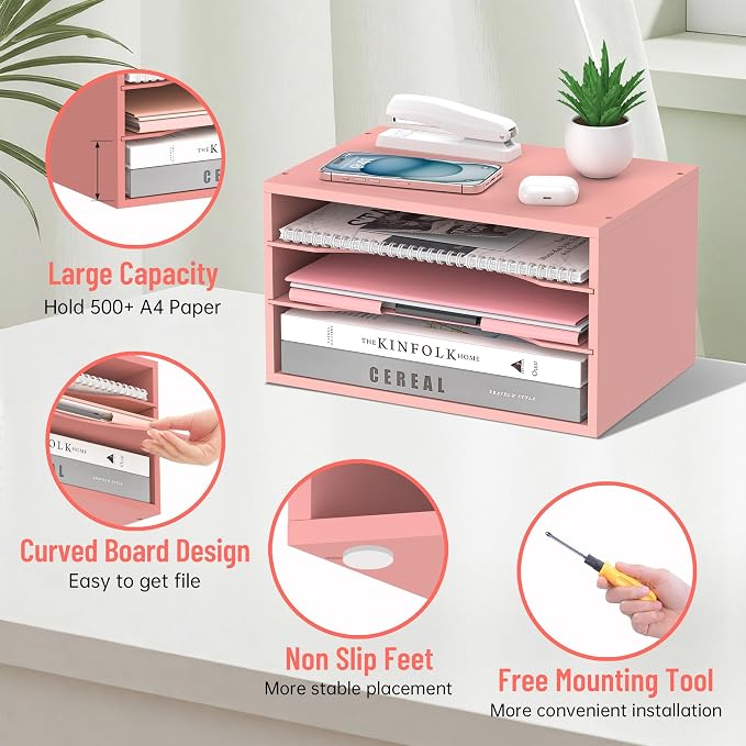 SHARKWOODS Wood Desk Organizer, 3 Tier Paper Tray Organizer - Image 4