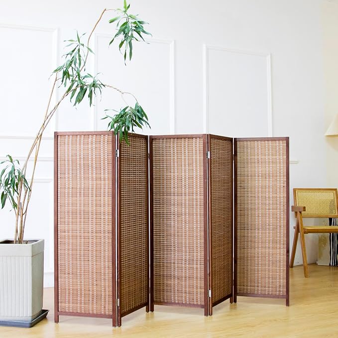 Furnnylane 5 Panel Short Room Divider Screen, Small Bamboo Panel Divider - Image 2