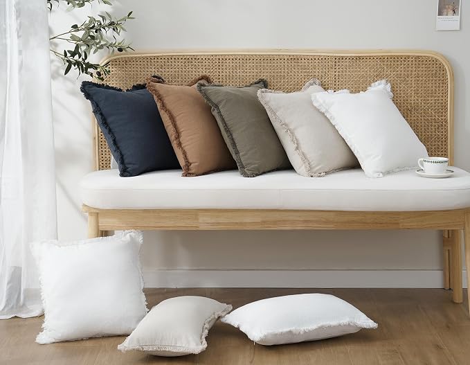 Foindtower Set of 2 Decorative Linen Fringe Throw Pillow Covers Boho Farmhouse - Image 7