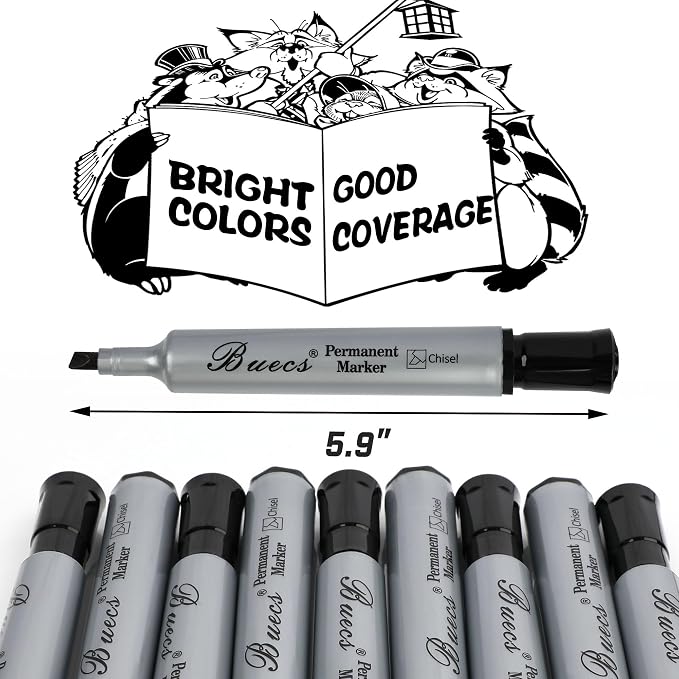 Buecs Permanent Markers, Chisel tip, Waterproof &Fade Resistant, Quick Drying - Image 4