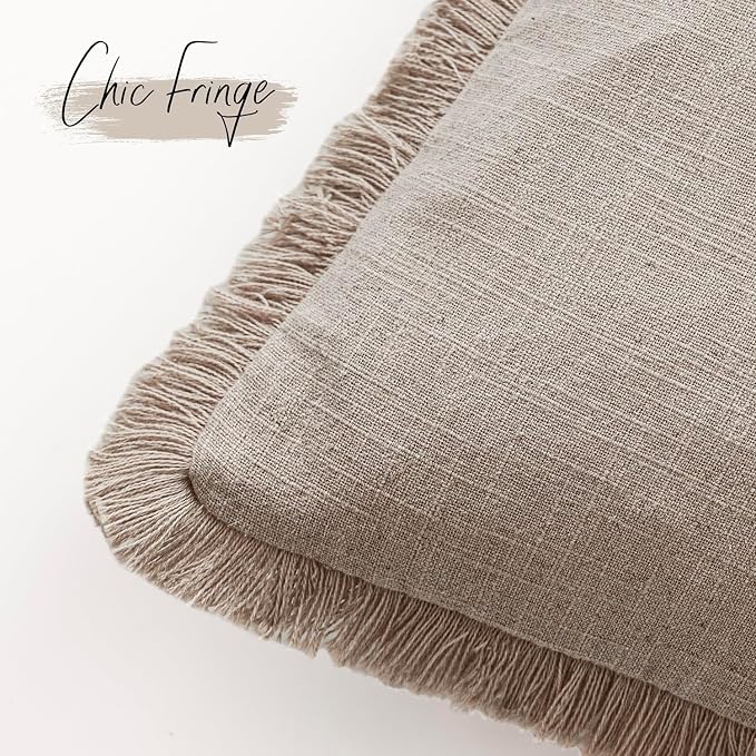 Foindtower Set of 2 Decorative Linen Fringe Throw Pillow Covers Boho Farmhouse - Image 3