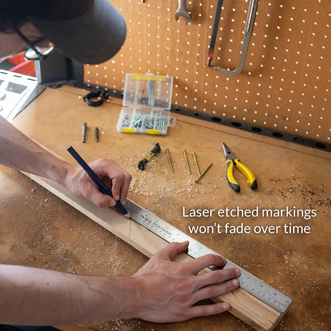 Breman Precision Metal Ruler 24 Inch Cork Back – 10 Pk Stainless Steel Straight - Image 5