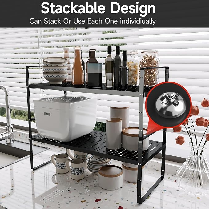 jkxoo Expandable Cabinet Countertop Shelves 16.5-27’’L, Adjustable Metal Spice - Image 5