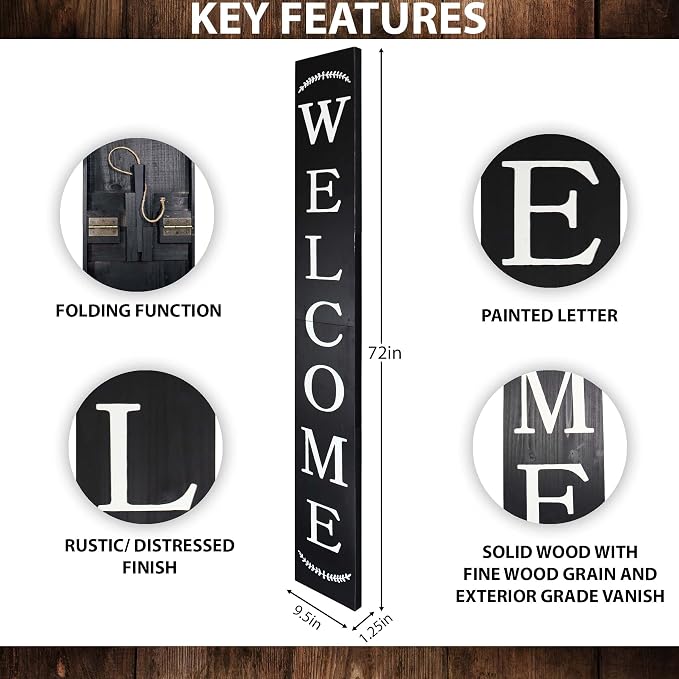 Tall Outdoor Welcome Sign - 6ft Black Rustic Modern Farmhouse Decor - Image 3