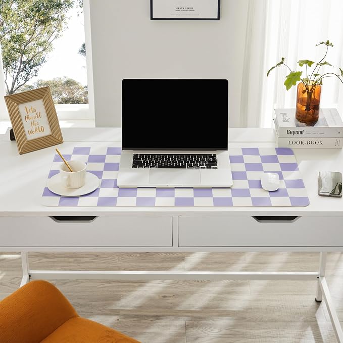 Ohocut Checkered Desk Mat, 31.5" x 15.7" Large Cute Purple Aesthetic Retro Girl - Image 3