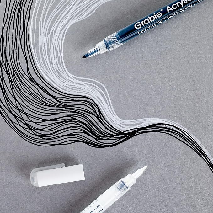 Grabie Black & White Extra Fine Tip Acrylic Paint Marker Set, 6 Pack, 0.7mm - Image 4