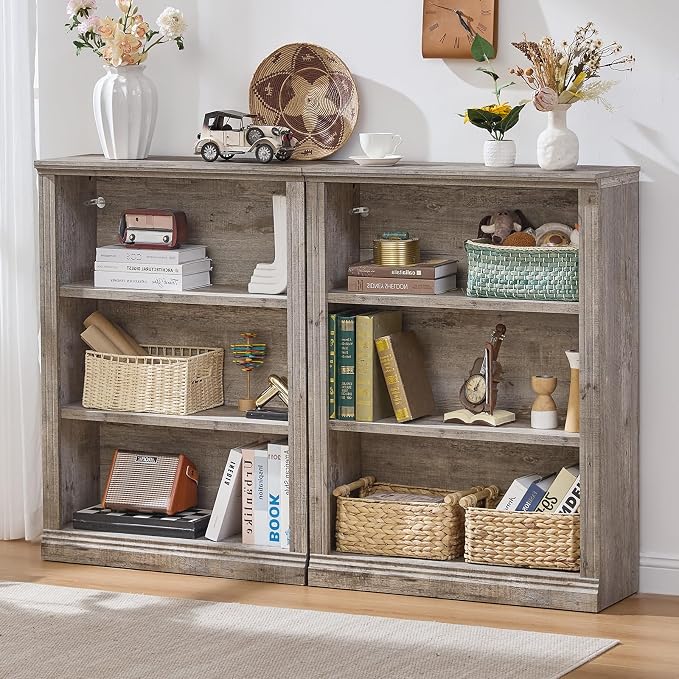 RWYHG 43" Grey Tall Bookshelf Set of 3, 3-Tier Thick Wooden Book Shelf - Image 7