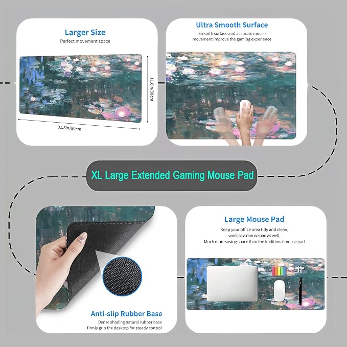 Desk Mat Cute Abstract Oil Painting Mouse Pad Boho Floral Desk Pad XL Large - Image 4