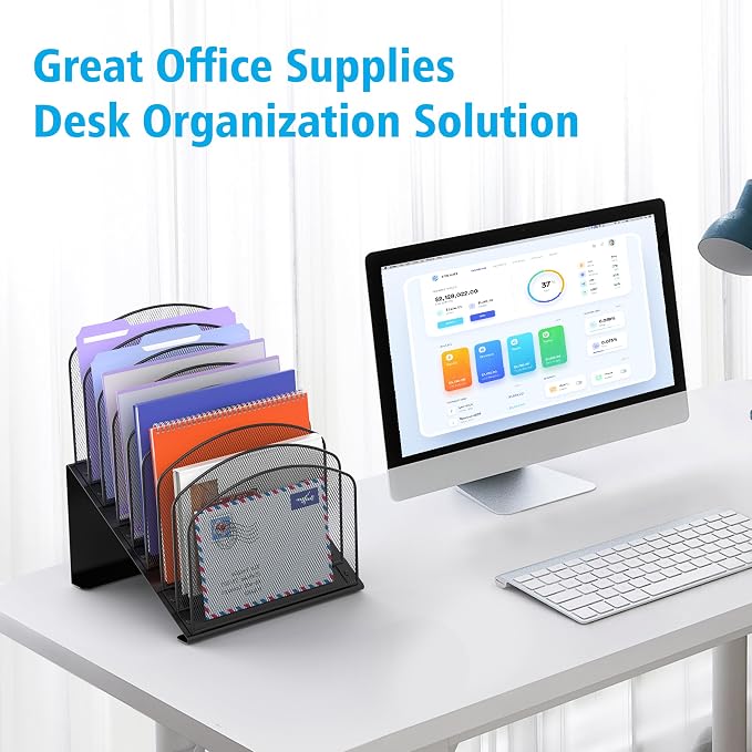 Inclined Desk File Organizer, 8-Section Upright Desk Organizer File Sorter - Image 6