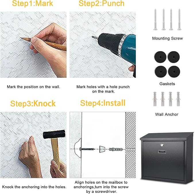 xydled Mail Boxes with Key Lock, Locking Mailbox Wall Mounted, Large Capacity - Image 8