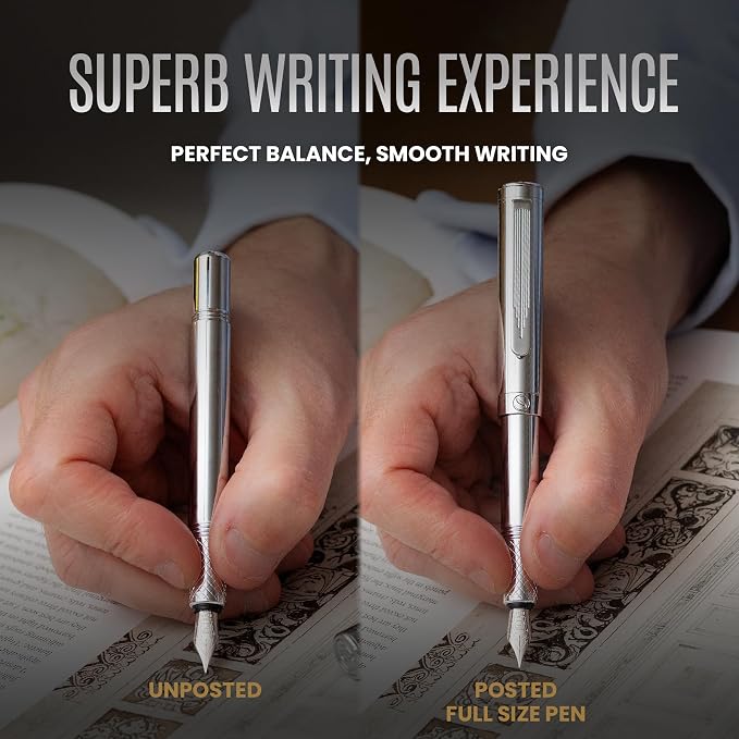 Scriveiner Silver Chrome Fountain Pen, Award Winning Luxury Pen, Heavy Pocket - Image 6