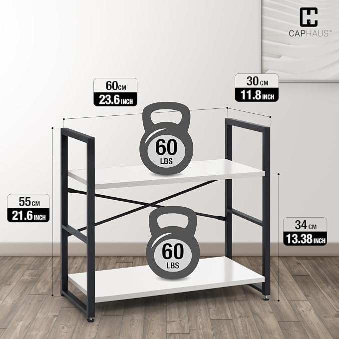 CAPHAUS 2 Tier Small Bookshelf, 24 Inch Width Free Standing Shelf, Bookcase - Image 3